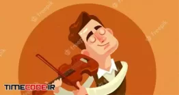 دانلود وکتور ویولونیست Violinist Playing. Flat Cartoon Illustration
