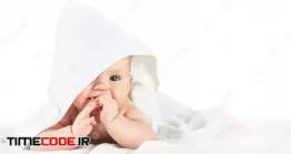 دانلود عکس نوزاد با حوله Child In White Towel Isolated On White
