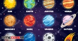 دانلود وکتور سیارات منظومه شمسی Colorful Planets Of Solar System