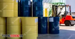 دانلود عکس بشکه های نفت و مواد شیمیایی Oil Barrels Blue Or Chemical Drums