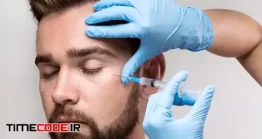 دانلود عکس بوتاکس صورت مرد Portrait Of Man Being Injected In His Face
