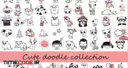 دانلود مجموعه وکتور فانتزی حیوانات Cute Doodle Collection. Simple Design Of Cute Animals