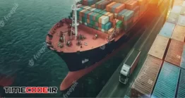 دانلود عکس کشتی در حال بارگیری  Transportation And Logistics Of Container Cargo Ship