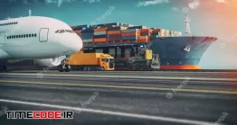 دانلود عکس کشتی در حال بارگیری Transportation And Logistics Of Container Cargo Ship And Cargo Plane