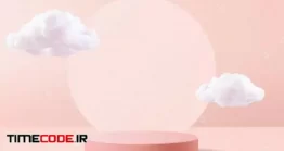 دانلود بک گراند معرفی محصول 3d Pink Rendering With Podium And Cloud White Scene
