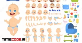 دانلود وکتور کاراکتر نوزاد مخصوص موشن گرافیک Cute Young Male Baby Boy Character Set For Animation