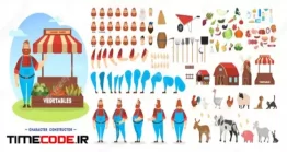 دانلود وکتور کاراکتر کشاورز مخصوص موشن گرافیک Male Farmer Character Set For The Animation