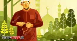 دانلود وکتور مرد مسلمان در حال ذکر گفتن Muslim Man Doing Dhikr Vector Illustration