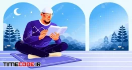 دانلود وکتور مرد مسلمان در حال خواندن قرآن Muslim Man Reading From The Quran