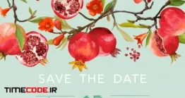 دانلود وکتور کارت عروس با بک گراند درخت انار Save The Date Invitation With Floral Template