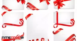 دانلود وکتور روبان قرمز جعبه کادو Set Of Beautiful Gift With Red Gift Bows With Ribbons
