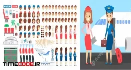 دانلود وکتور کاراکتر مهماندار هواپیما مخصوص موشن گرافیک Stewardess Character Set For The Animation With Various Views