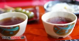 دانلود فوتیج چای سبز داغ با بخار Jelly Noodle And Green Tea