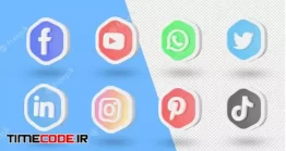 دانلود آیکون سه بعدی شبکه های اجتماعی 3d Social Media Logos And Icons Set