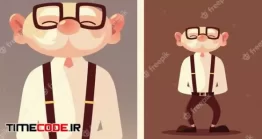 دانلود کلیپ آرت پیرمرد عینکی Cute Old Man Senior Cartoon With Glasses And Suspenders