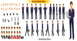 دانلود وکتور کاراکتر مرد با کت و شلوار Businessman Character Model Sheet With Walk Cycle Animation