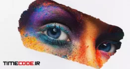 دانلود عکس صورت زن با پودرهای رنگی Crop Image Of Female Eyes With Colorful Powder