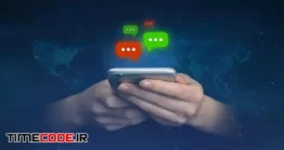 دانلود عکس چت کردن با موبایل Hands Using Smartphone With New Messages Icon