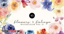 دانلود مجموعه وکتور گل آبرنگی Flowers And Foliage Watercolor Set