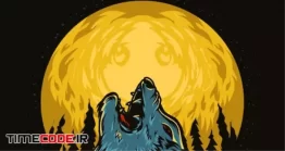 دانلود وکتور گرگ در حال زوزه کشیدن در شب Illustration Vector Wolf Roaring On The Moon