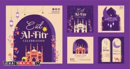 دانلود وکتور لایه باز پست اینستاگرام عید فطر Flat Eid Al-fitr Instagram Posts Collection