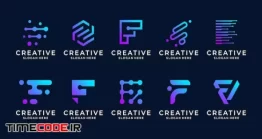 دانلود وکتور لایه باز لوگو با طرح F و تم تکنولوژی Set Of Creative Letter F Logo Template