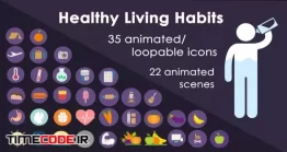 دانلود پروژه آماده افتر افکت : آیکون انیمیشن زندگی سالم Healthy Living Habits Infographic
