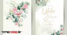 دانلود وکتور لایه باز کارت دعوت عروسی Eucalyptus Flower Wedding Invitation Card Set