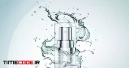 فایل لایه باز موکاپ اسپری با پاشیدن آب Cosmetic Moisturizing Product With Water Splash