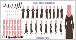 دانلود وکتور کاراکتر زن مسلمان برای موشن گرافیک Arab Girl Character Model Sheet