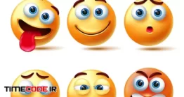 دانلود پکیج ایموجی سه بعدی شادی و عصبانیت Vector Character Set Emoji Face Like Happy