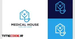 دانلود وکتور لایه باز لوگو پزشکی Medical Health House Line Art Logo Design