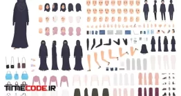 دانلود وکتور کاراکتر زن مسلمان با برقع Young Arab Woman In Burqa Animation Kit