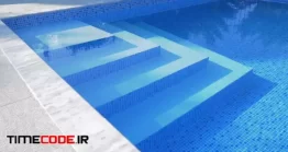 دانلود فوتیج پله های استخر در آب شفاف Underwater Stairs In Outdoor Swimming Pool