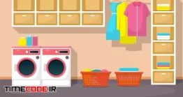 دانلود وکتور اتاق لباس شویی Laundromat Clothes Washing Machine Laundry Tools Modern Interior