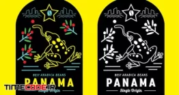 دانلود وکتور لایه باز لیبل با طرح قورباغه Panama Coffee Label With Frog