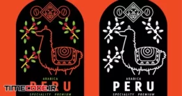 دانلود وکتور لایه باز لیبل با طرح شتر Peru Coffee Label With Lama