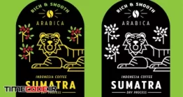 دانلود وکتور لایه باز لیبل با طرح ببر Sumatra Arabica Coffee Bean Label Design With Tiger