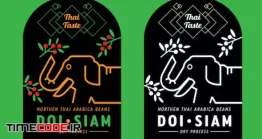 دانلود وکتور لایه باز لیبل با طرح فیل Thai Taste Mountain Coffee Label Design