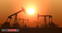 دانلود فوتیج ضد نور پالایشگاه نفت Working Oil Pump Jacks In A Desert Against Sunset Extracting Crude Oil