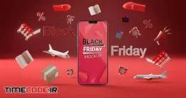 دانلود فایل لایه باز بنر جمعه سیاه Front View Offers For Black Friday Red Background