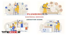 پروژه آماده پریمیر : موشن گرافیک خدمات لوله کشی و برق ساختمان Plumbing Electrical Service Animation Scene