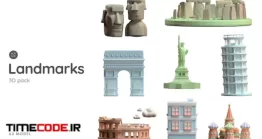 دانلود مجموعه تصاویر بناهای معروف جهان Famous Landmarks 3D Illustration Pack