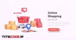 دانلود فایل لایه باز بنر خرید از آنلاین شاپ Online Shopping With Realistic 3d Shopping Cart
