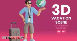 دانلود فایل لایه باز بنر آژانس مسافرتی Vacation Scene 3D Character Illustration