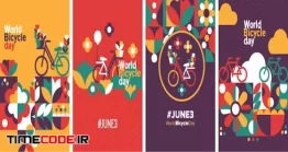 دانلود وکتور لایه باز استوری روز دوچرخه سواری World Bicycle Day Poster Geometric Template