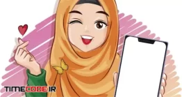 دانلود وکتور دختر مسلمان با گوشی و علامت لایک Young Muslim Women Like To Use Mobile Phones