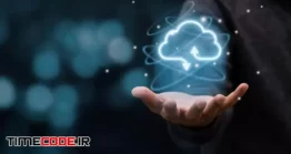 دانلود بک گراند یک دست در حال نمایش تکنولوژی ابری Businessman Holding Virtual Cloud Computing To Transfer Data Information