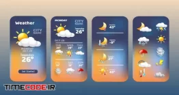 دانلود وکتور ویجت هواشناسی Weather Forecast Widget Collection Icon Mobile Application