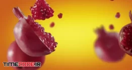 دانلود فوتیج انار معلق در هوا Flying Pomegranate And Pomegranates Slices In Orange Background